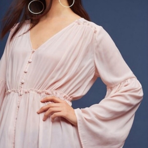 Ro & DE blush pink button front bell sleeve top - Picture 2 of 10